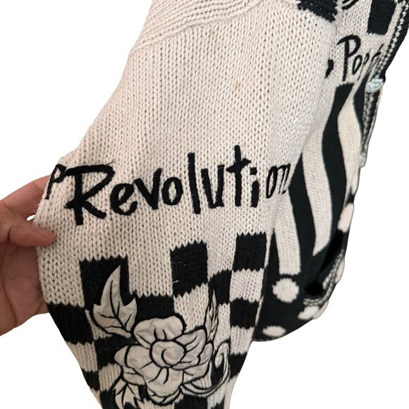 No! Jeans Pop Revolution Black & White Graphic Checkered Cardigan With Floral Kn - Picture 8 of 16